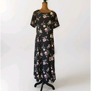 Vintage Kim Roger's Dress 90s‎ Floral Church  Women's Size 12 Black Long